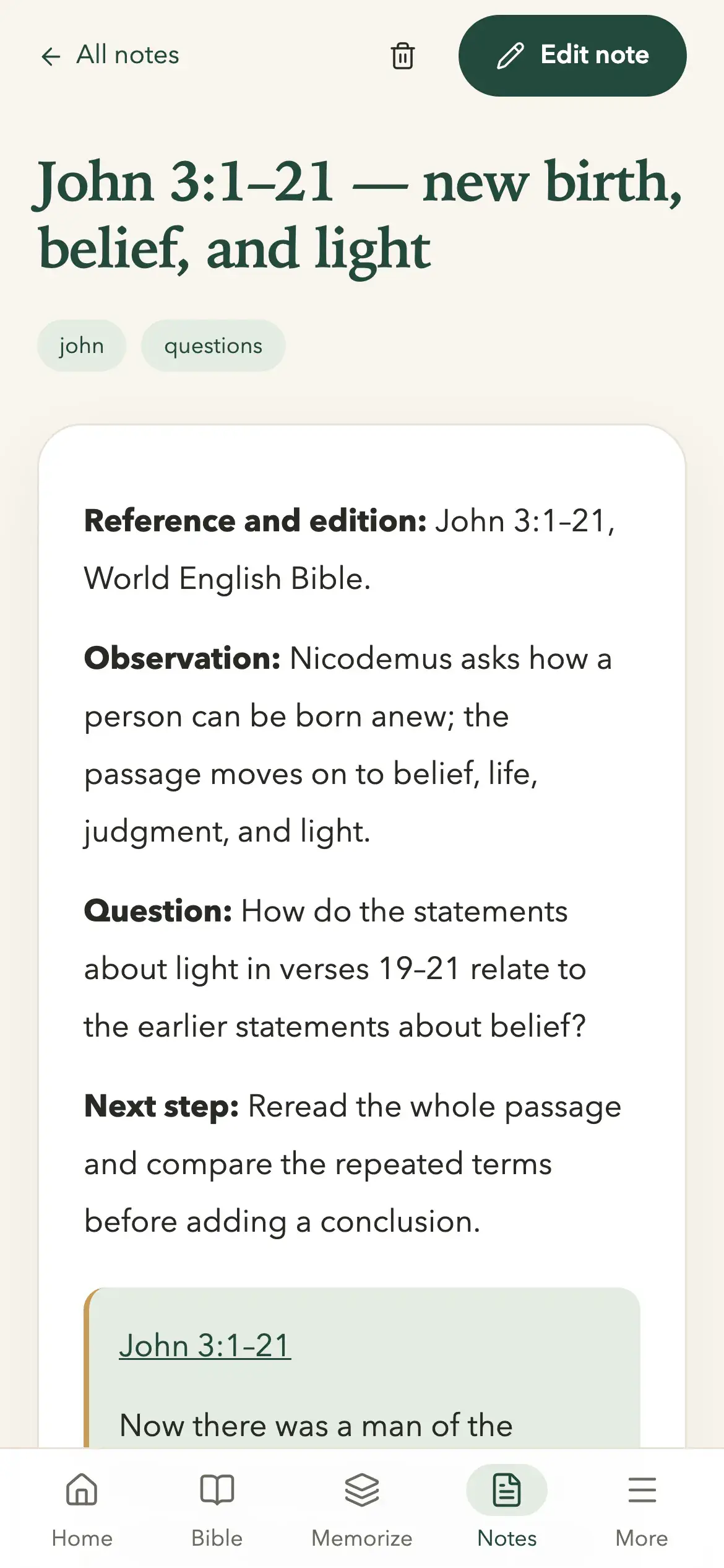 The same John 3 note open on a phone.