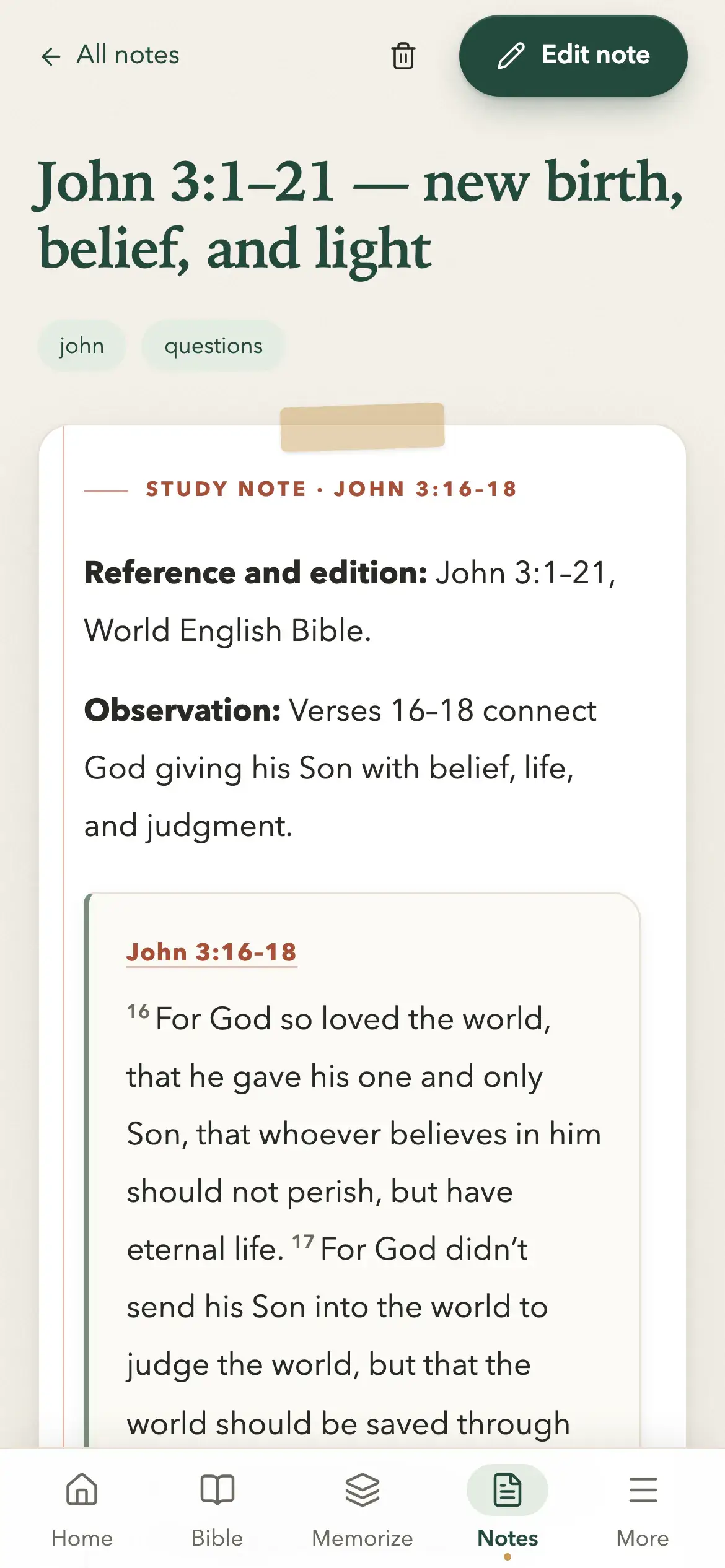The same John 3 note open on a phone.